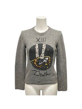 Dior Long Sleeve Sweater I 40 Gray White Multi Cashmere